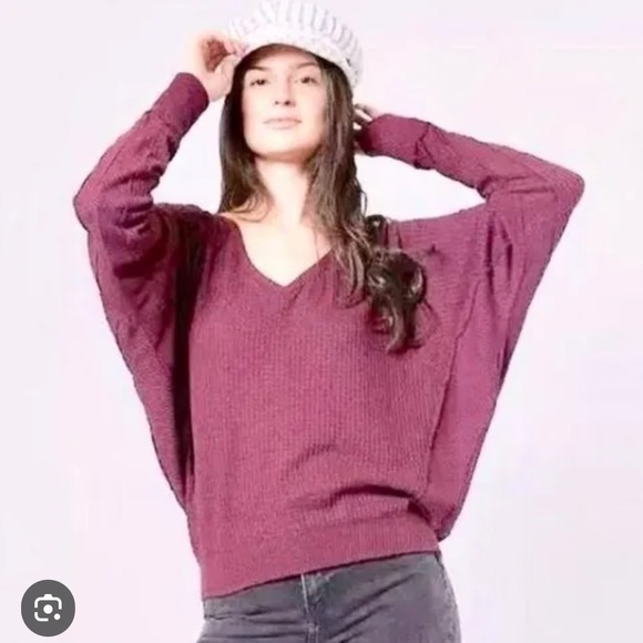 Free People Tops - NEW Free People Santa Clara LS Thermal Oversized wide neck top Mulberry NWOT.